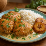 Easy Caribbean coconut rum chicken recipe served for dinner