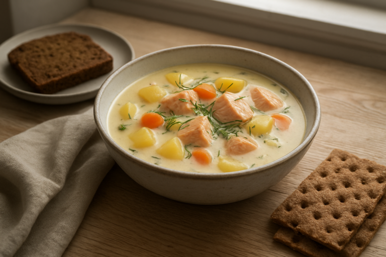 Easy finnish salmon soup recipe (Lohikeitto) for Family Dinner
