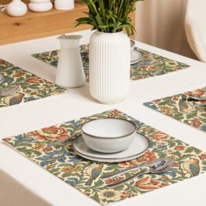 Garden Song floral placemats set of 4 with vintage birds and botanical pattern