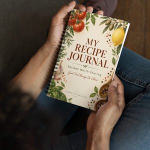 Recipe Journal Spiral Notebook by Family Flavor Atlas with botanical kitchen design