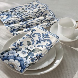 Blue Chinoiserie cloth napkins set of 4 with floral bird design
