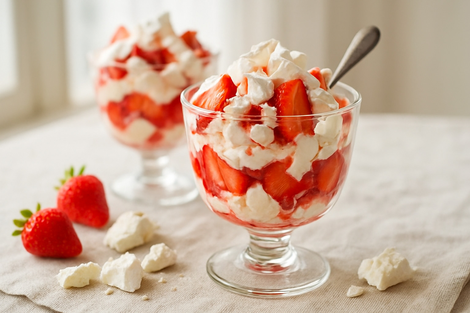 Easy British Eton Mess recipe with strawberries and meringue