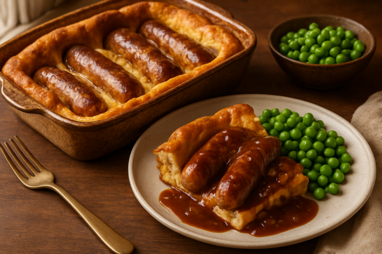 Easy British Toad in the Hole Recipe with Sausage and Onion Gravy