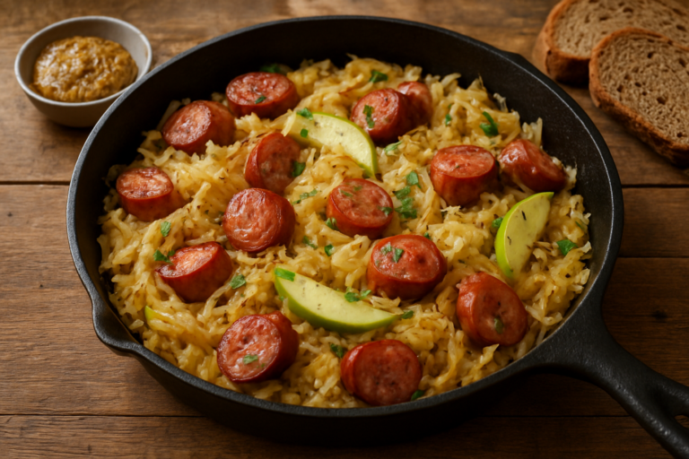 Easy German Sauerkraut Sausage Skillet Recipe for a Hearty Family Dinner