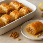 easy greek baklava rolls recipe with Honey and Walnuts