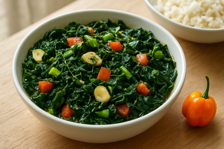easy jamaican callaloo stir fry recipe: Garlic Greens for Family Lunch