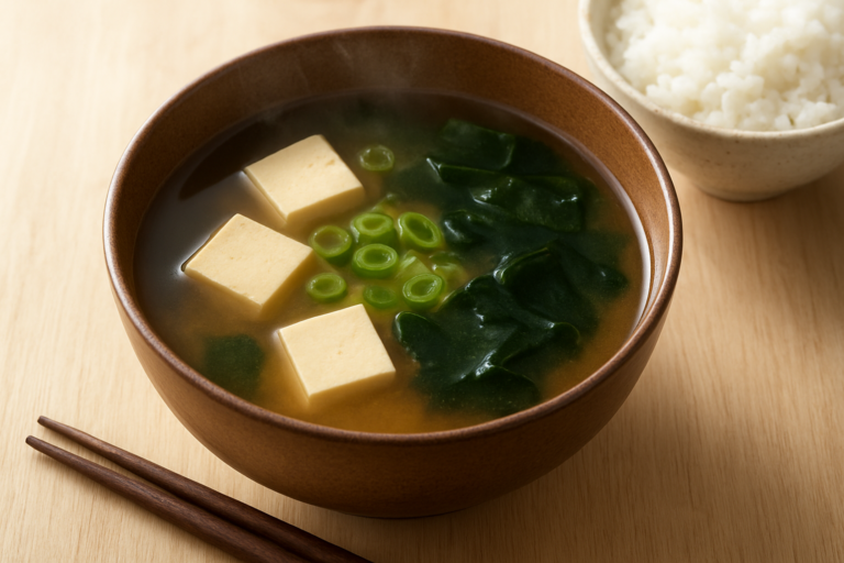 easy japanese miso soup recipe with Tofu and Wakame
