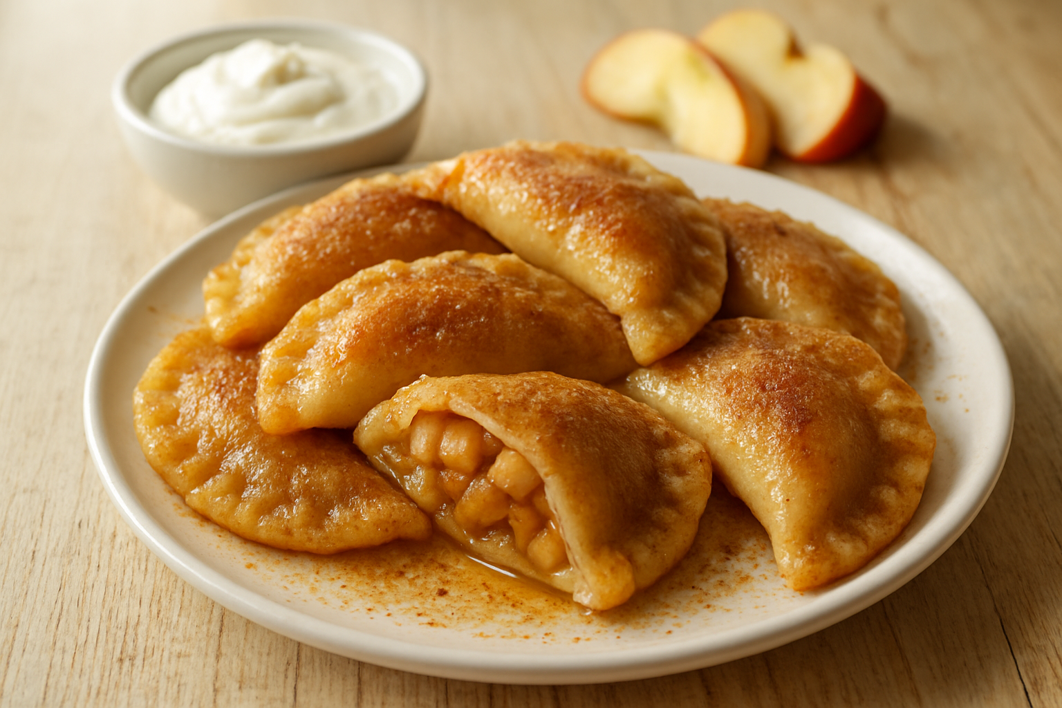 easy polish apple pierogi dessert recipe with Cinnamon Sugar