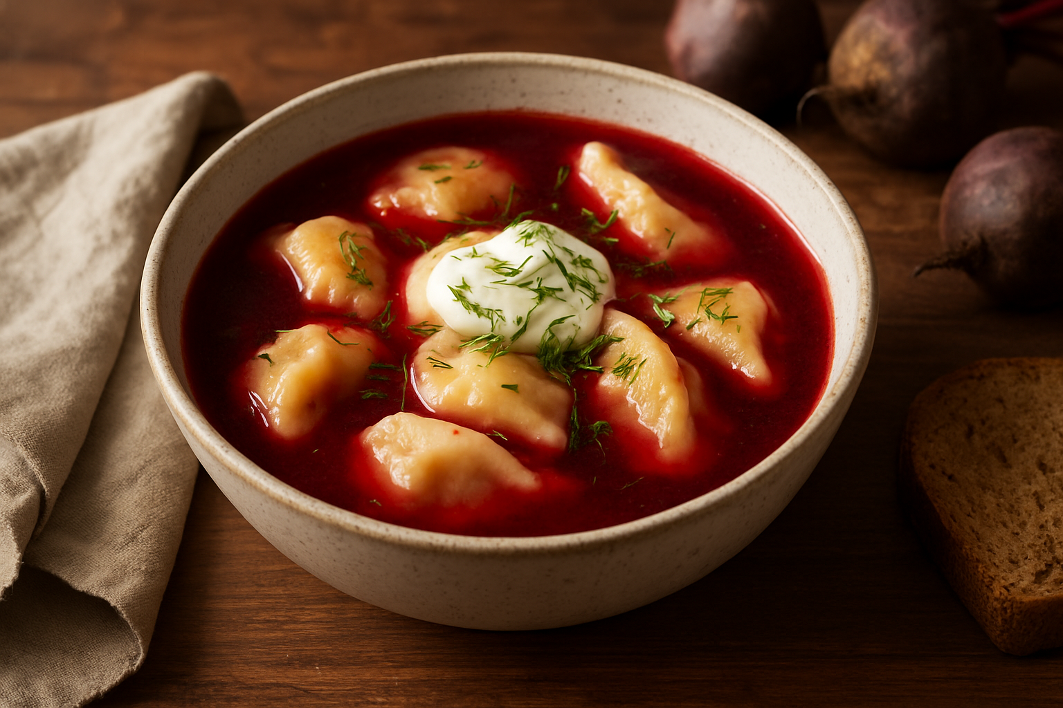 Easy Polish Barszcz Soup Recipe with Pierogi for Family Dinner