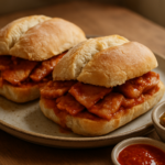 Easy Portuguese bifana sandwich recipe with saucy paprika pork piled into crusty rolls
