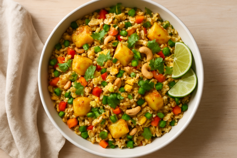 Easy Thai pineapple fried rice recipe with vegetables and pineapple