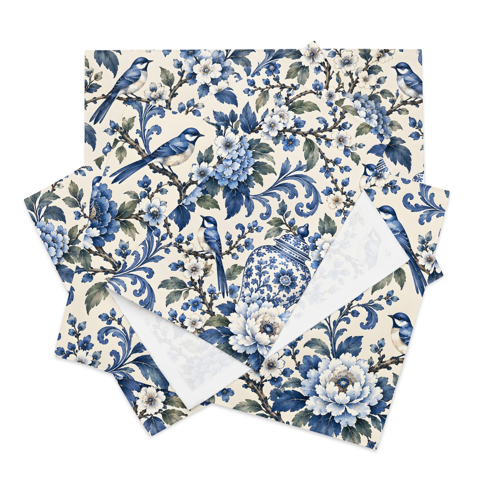 Blue Chinoiserie Floral Bird Placemats – Set of 4 - Image 3