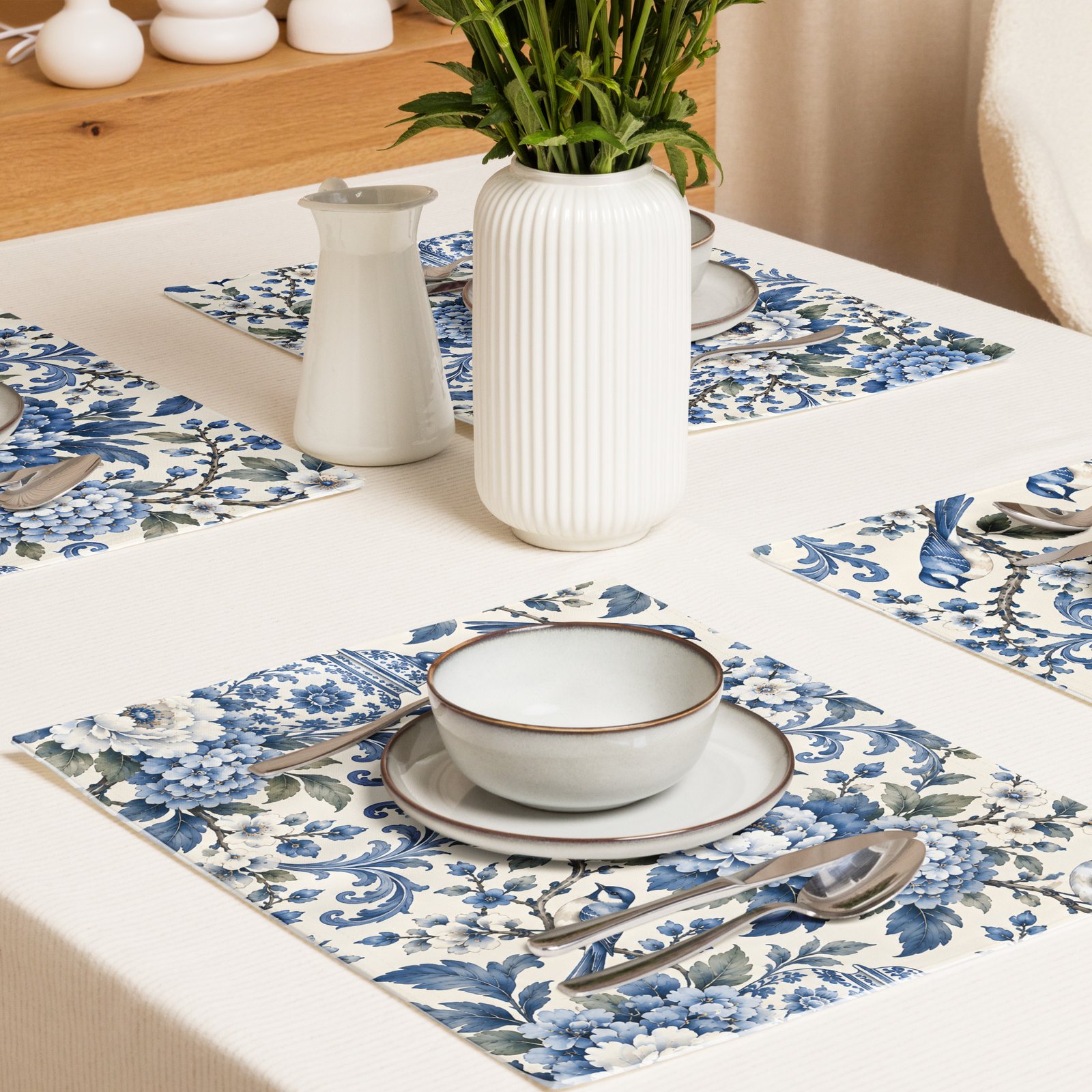 Blue Chinoiserie Floral Bird Placemats – Set of 4 - Image 2