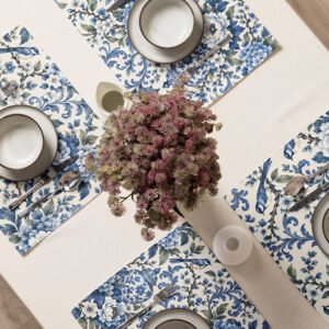 Blue chinoiserie floral bird placemats set of 4 by Family Flavor Atlas