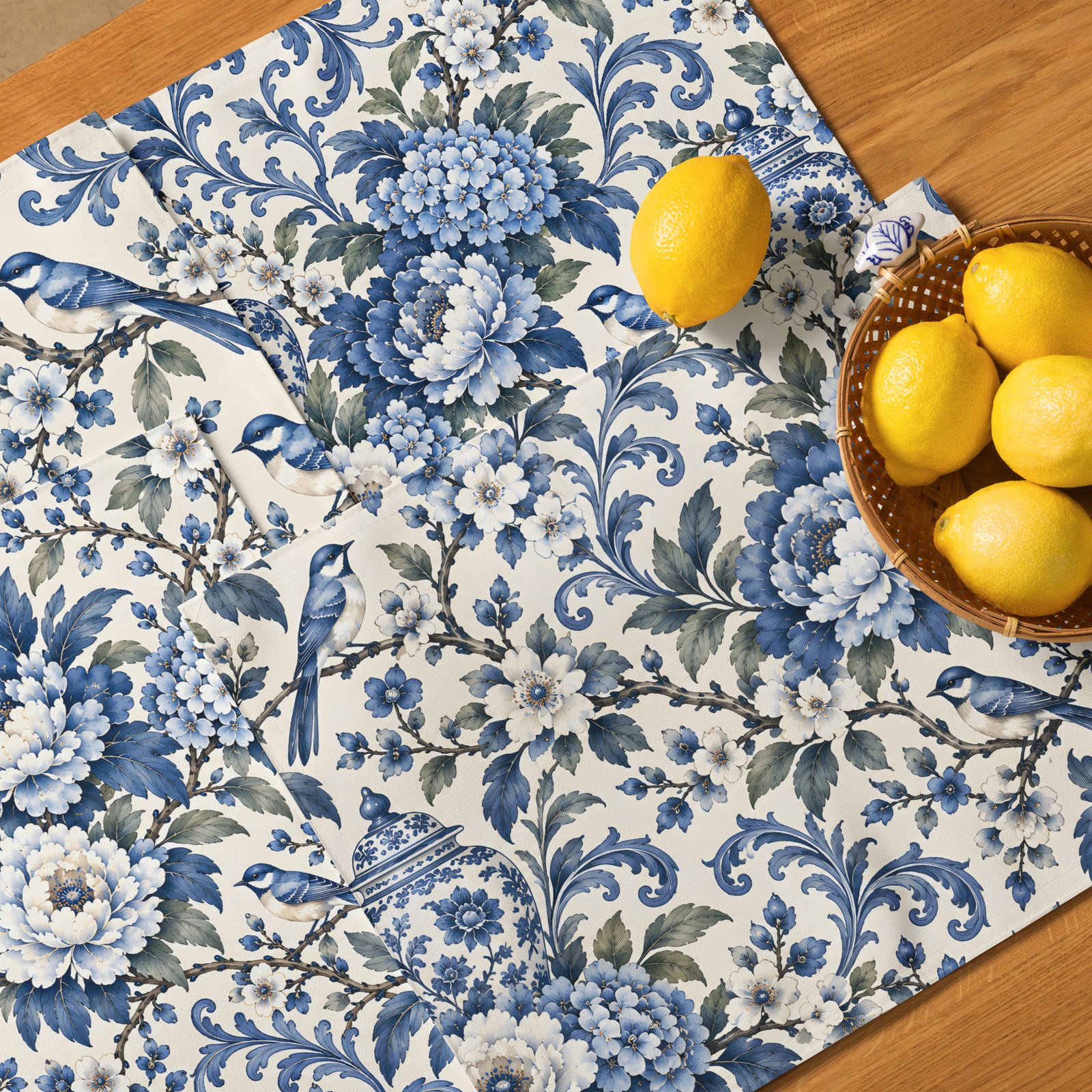 Blue Chinoiserie Floral Bird Placemats – Set of 4 - Image 5